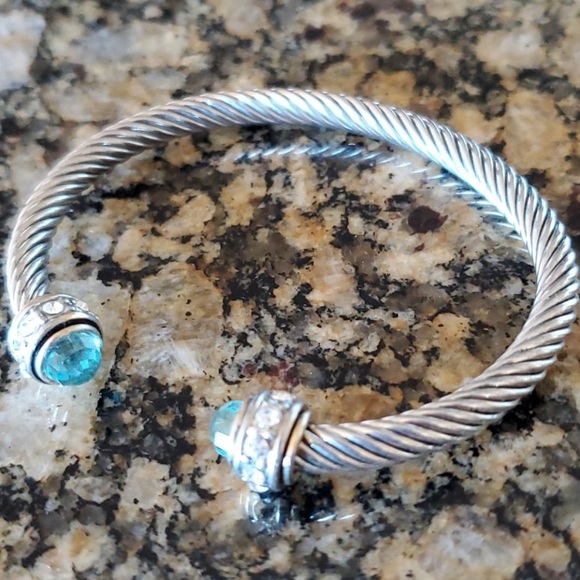 Jewelry - Cable Bracelet w/ aqua blue stones